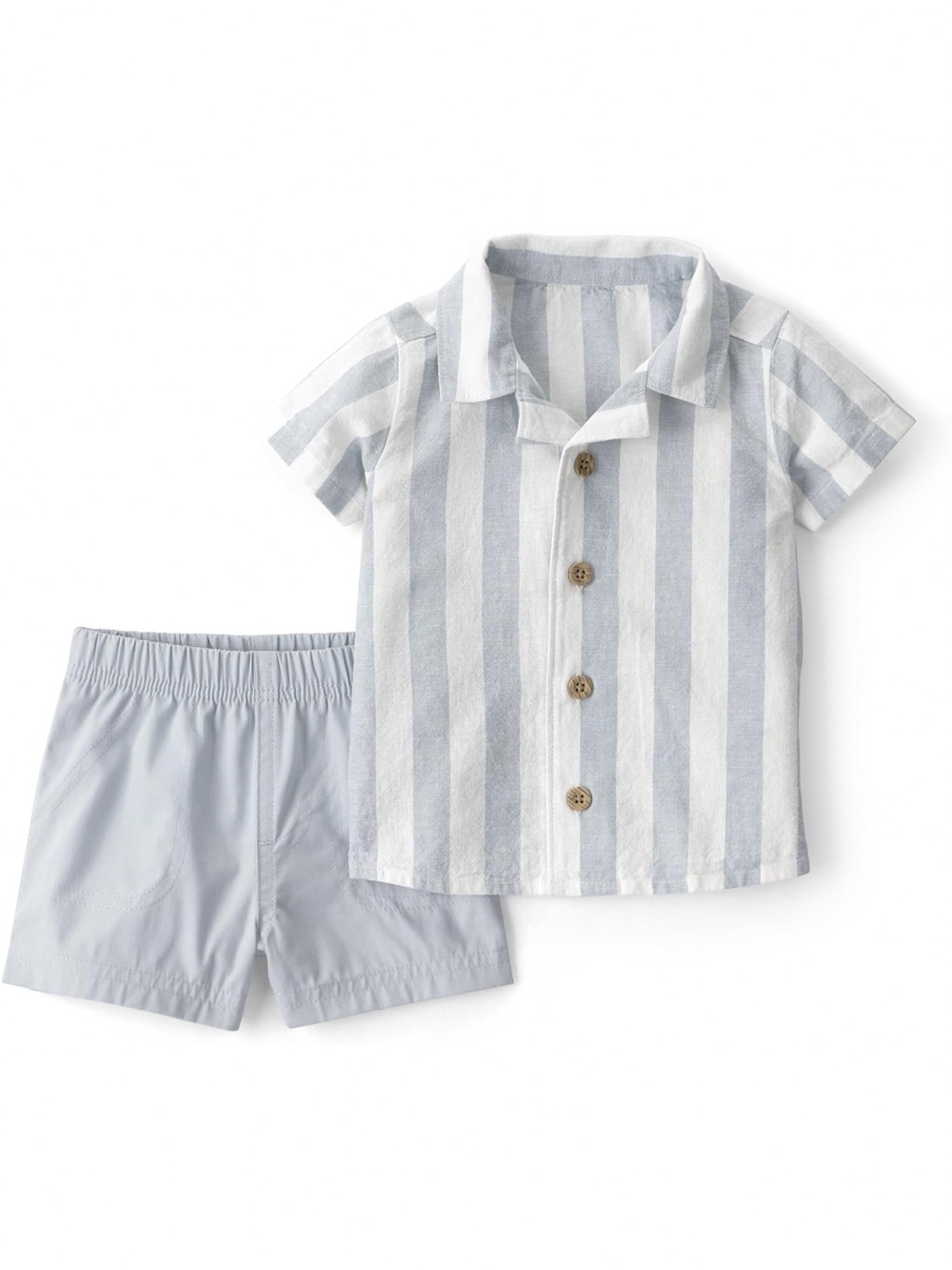 Carter's Light Blue & White Striped Short Sleeve Linen Boy Newborn Matching Set